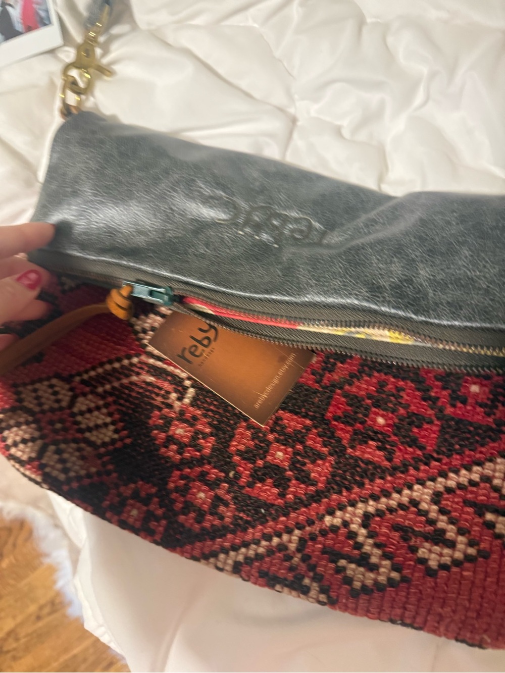 Boho Fold-Over Crossbody Bag in Black and Red